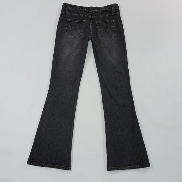 SO ♡ Black STRETCH Denim Gold Trim Stitching Fit 'n Flare Jeans 1 - Picture 11 of 14